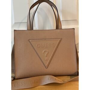 NWT Guess PANYA Large Tote / Purse, Color Taupe Canvas Logo Authentic with Tags.